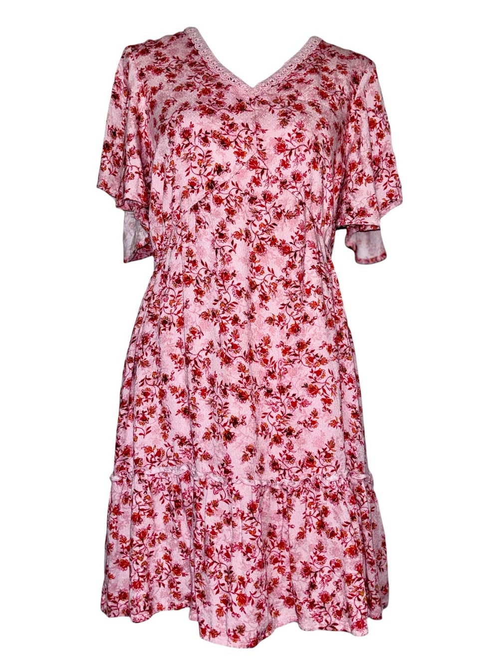 Shyanne Pink Floral Tiered Babydoll Dress Size M